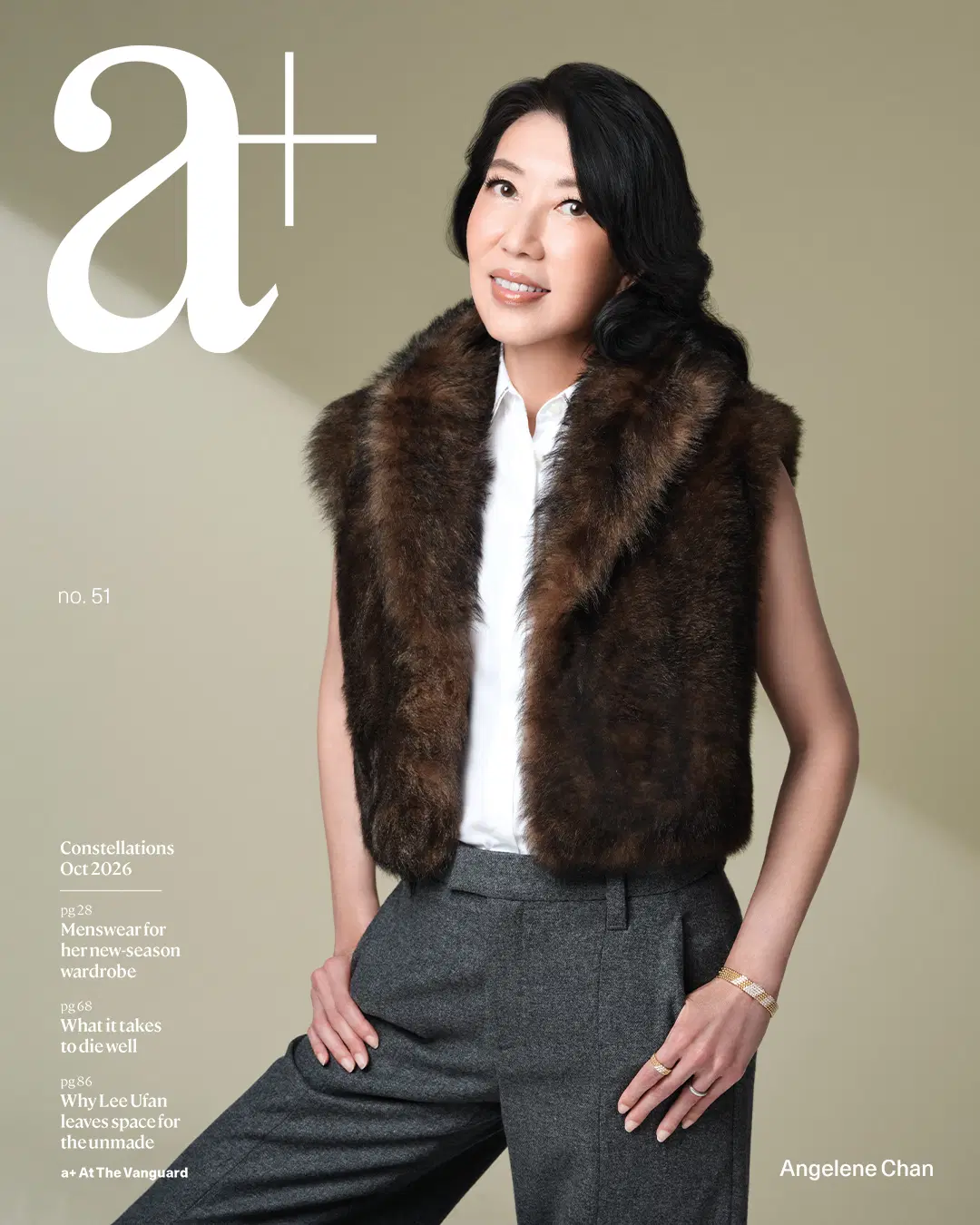 Cover of a+ magazine no. 51, October 2026, featuring Angelene Chan
